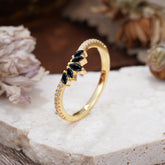 Marquise Cut Tiara Black Onyx Curved Wedding Band Stacking Ring